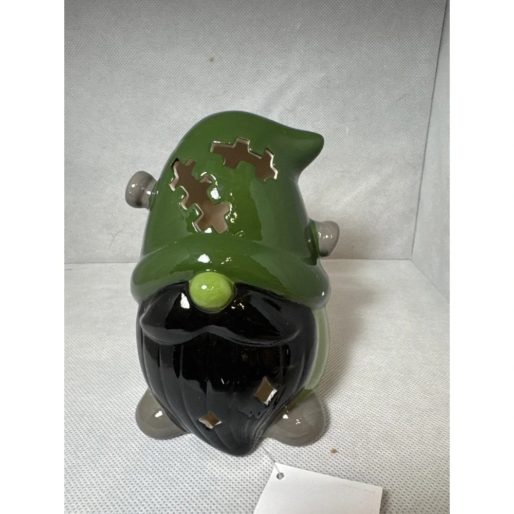 Halloween Ceramic Light Up Ghost Cat Gnome Figurine Set 3 Piece Spooky Decor